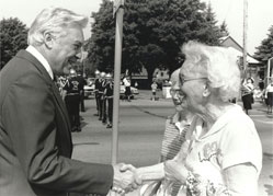 Bob Kastenmeier shakes hands with a constituent on the campaign trail. Kastenmeier was a state representative for Wisconsin’s 2nd District for more than 30 years. Photo courtesy of Bob Kastenmeier